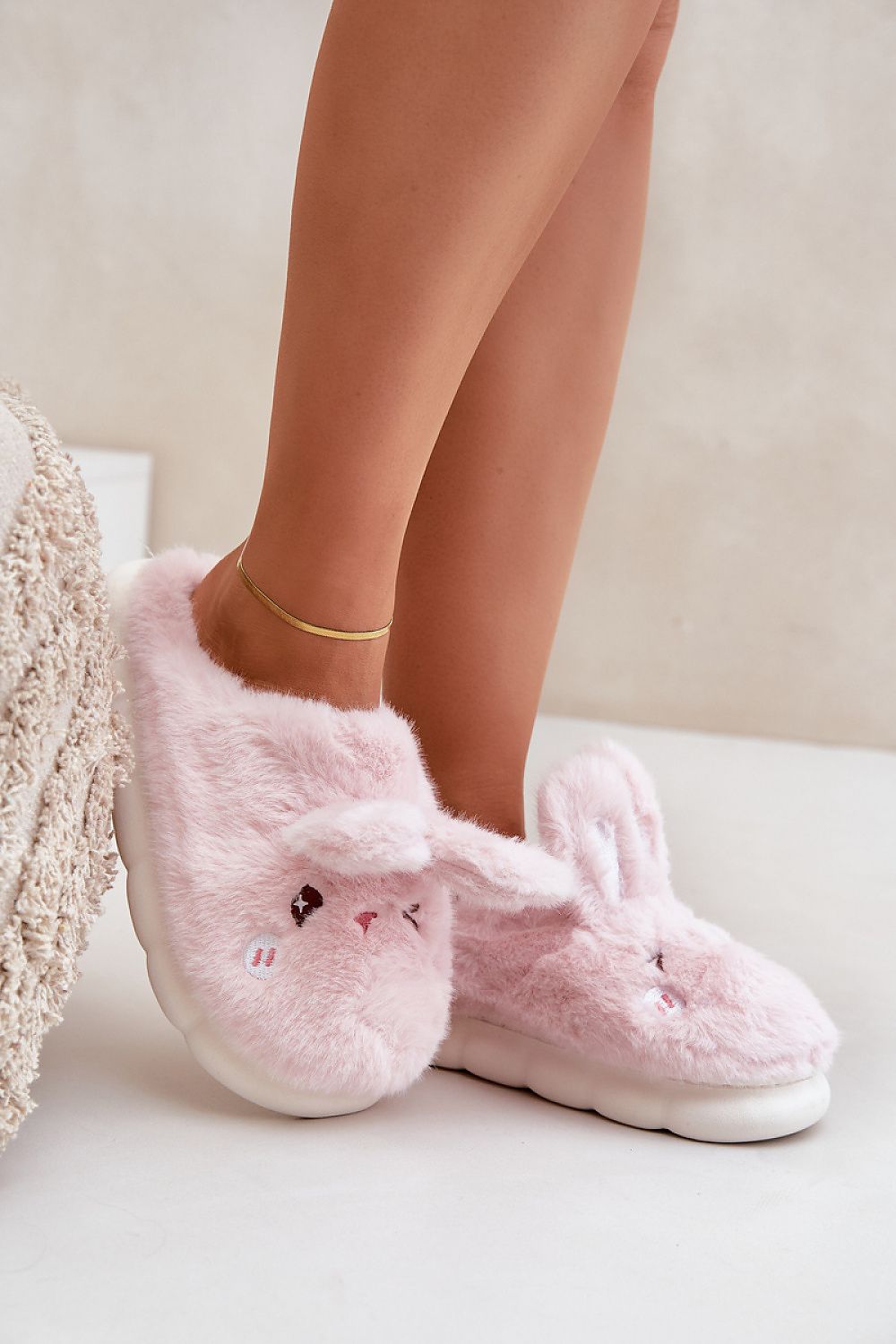 Charming women's furry slippers with a rabbit motif