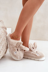 Charming women's furry slippers with a rabbit motif