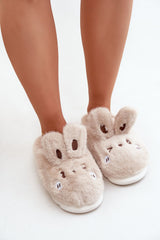 Charming women's furry slippers with a rabbit motif