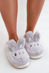 Charming women's furry slippers with a rabbit motif