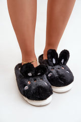 Charming women's furry slippers with a rabbit motif