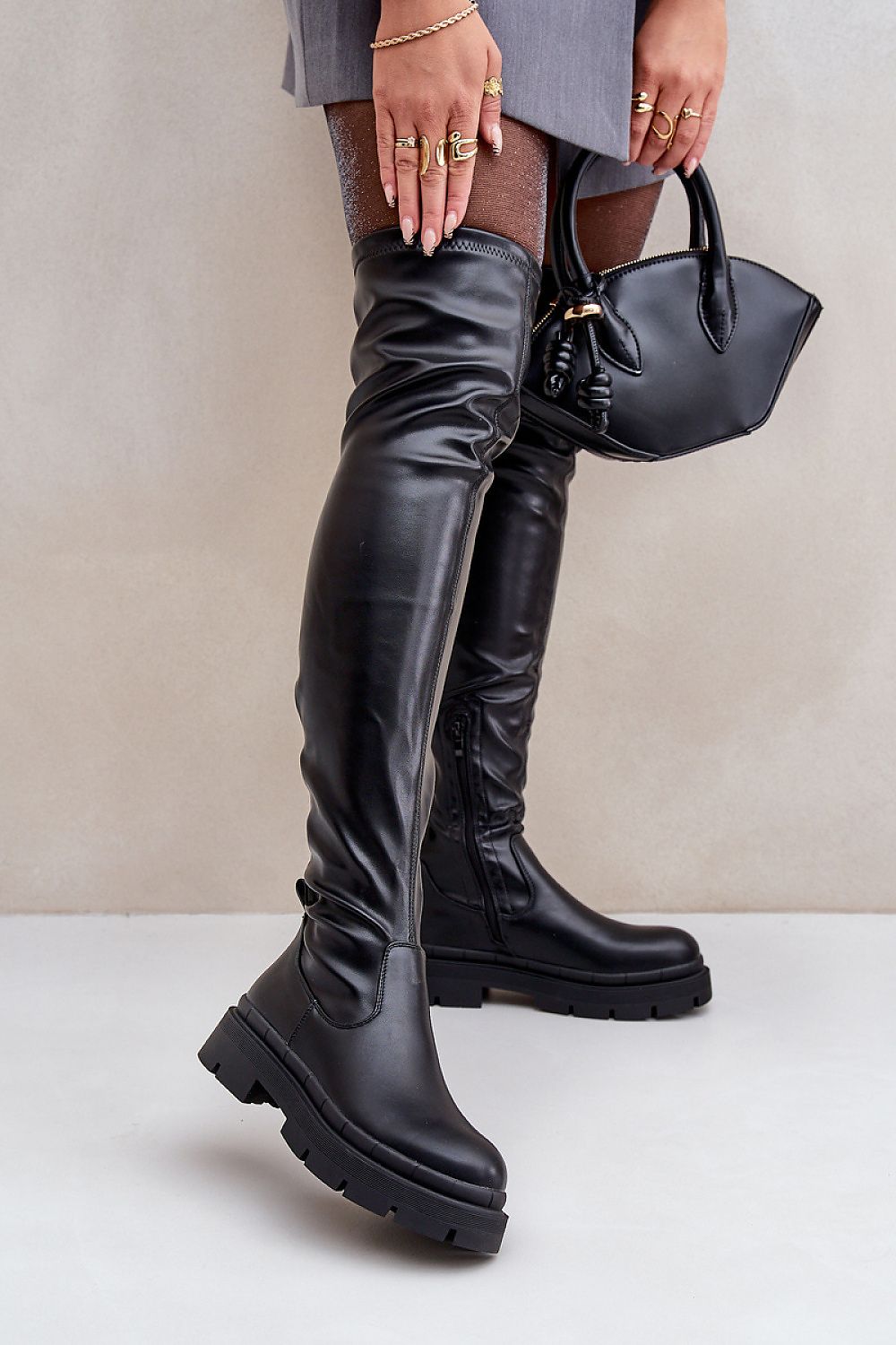 Stylish eco leather knee-high boots