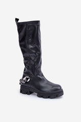 Women's black knee-high boots