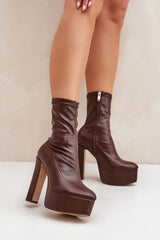 Women's high column-type heel ankle boots