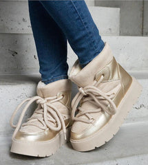 Snow boots on a platform lined with fur