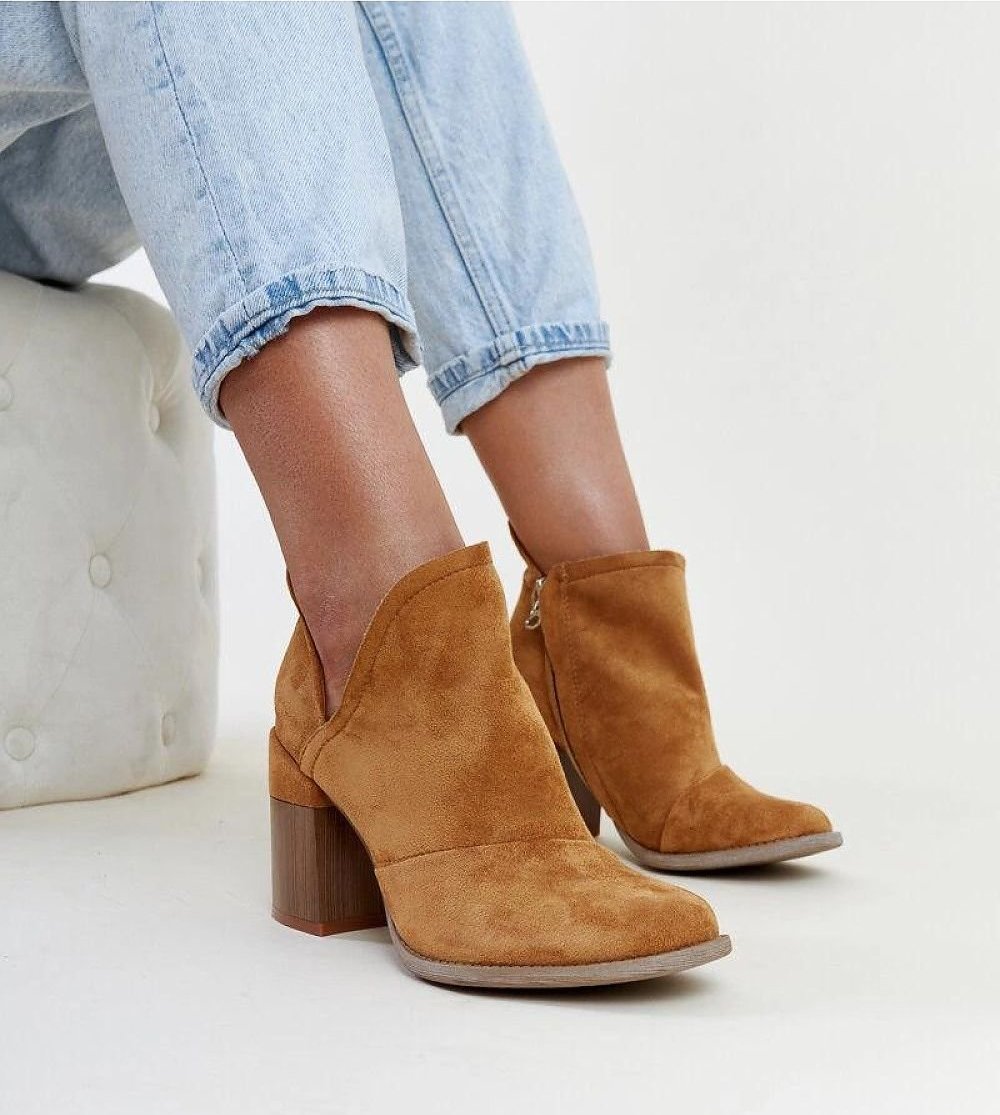 Elegant brown cut-out heel ankle boots