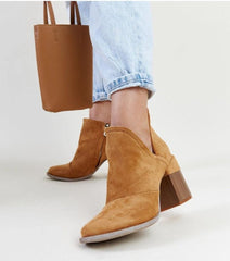 Elegant brown cut-out heel ankle boots