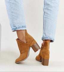 Elegant brown cut-out heel ankle boots