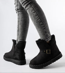 Black insulated snow boots with a cut-out