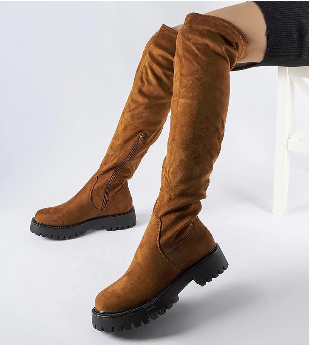 Long brown knee-high boots