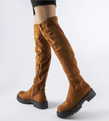 Long brown knee-high boots