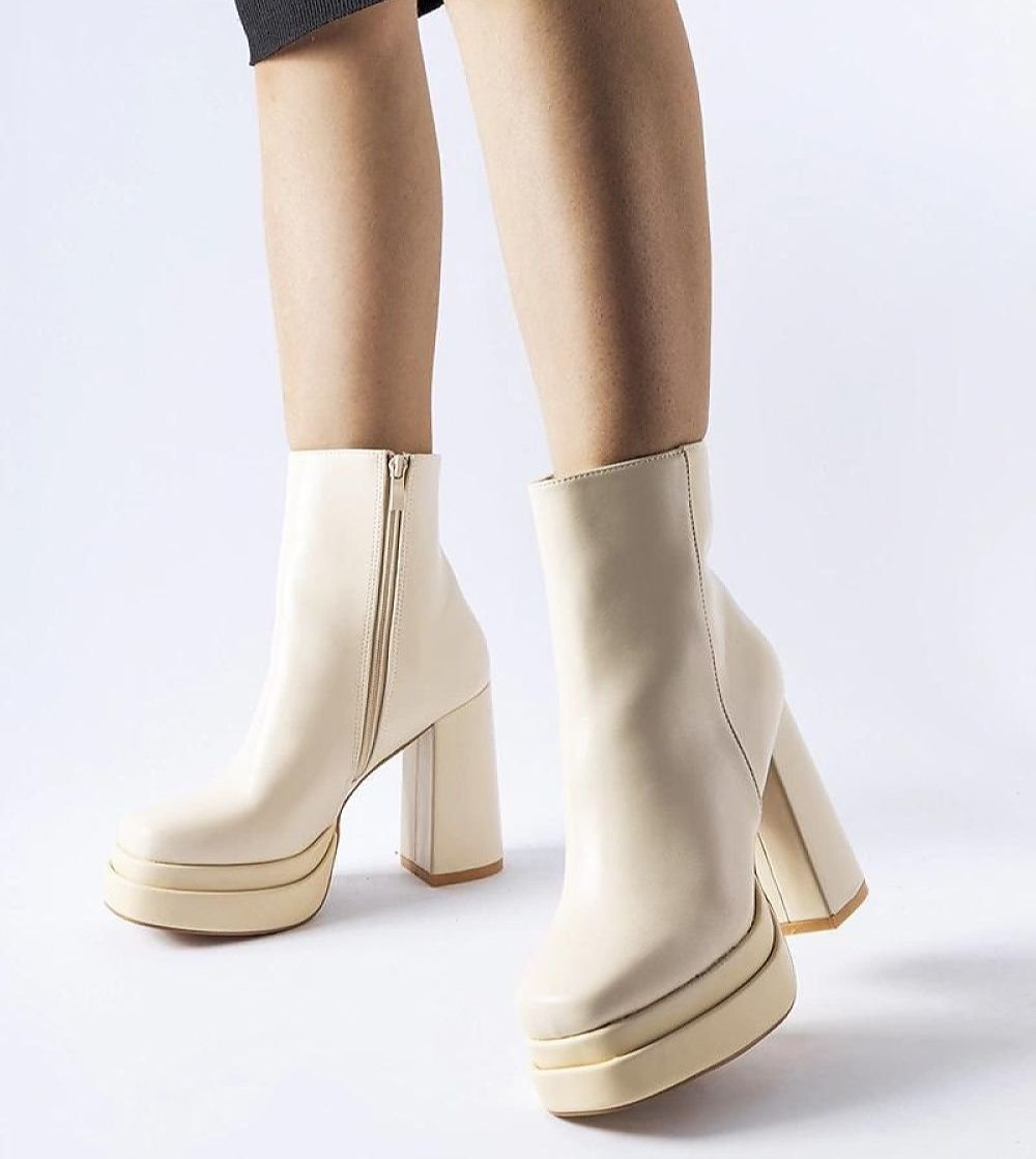 Beige high-heeled ankle boots