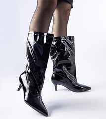 Black slip-on low stiletto boots