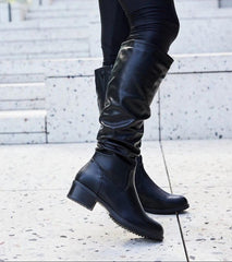 Black crinkled eco-suede boots