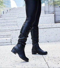 Black crinkled eco-suede boots