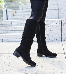 Black crinkled eco-suede boots