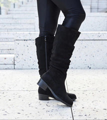 Black crinkled eco-suede boots