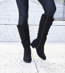 Black crinkled eco-suede boots