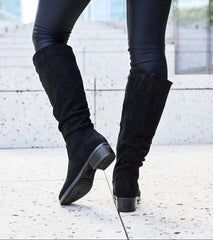 Black crinkled eco-suede boots