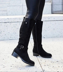 Black insulated knee-high eco-suede boots