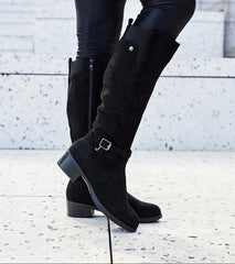 Black insulated knee-high eco-suede boots