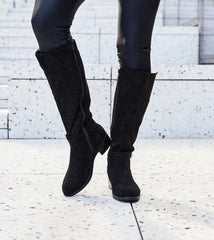 Black insulated knee-high eco-suede boots