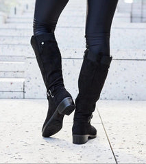 Black insulated knee-high eco-suede boots