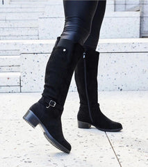 Black insulated knee-high eco-suede boots