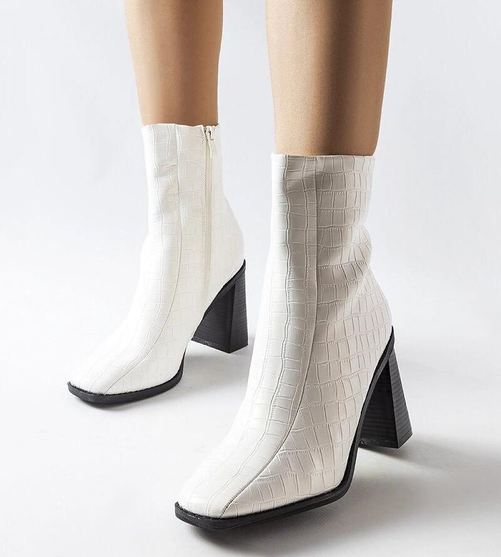 White elegant ankle heel boots