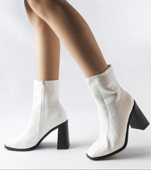 White elegant ankle heel boots