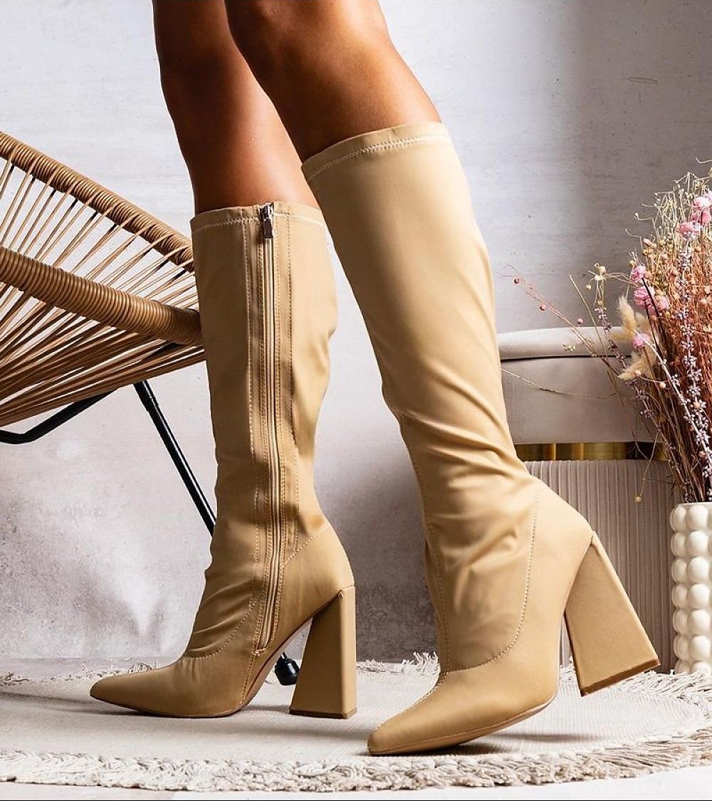 Beoge pointed toe heel boots