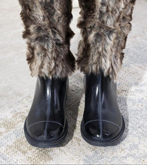 Navy blue faux fur wellingtons boots