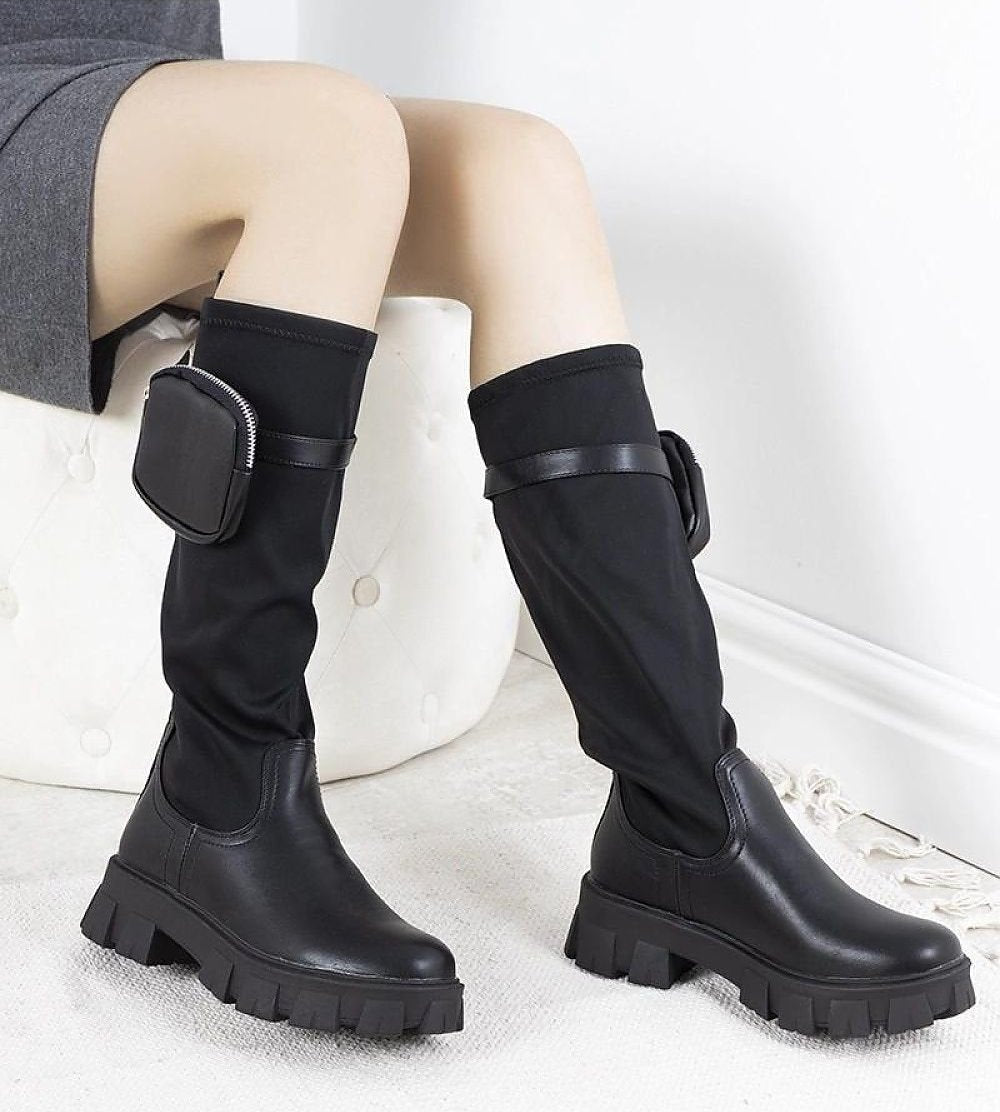 Black sachet knee-length boots