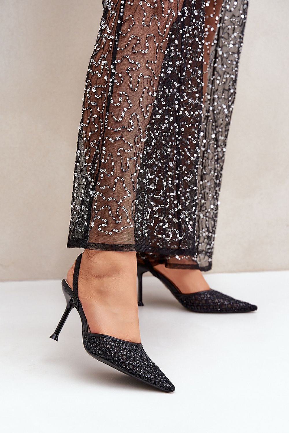 High heels decorated with glittering sequins