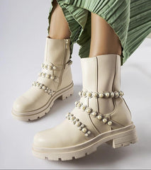 Elegant subtle pearl ankle boots