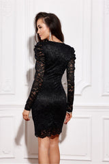 Long sleeves lace short evening dress