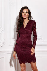 Long sleeves lace short evening dress