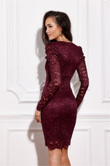 Long sleeves lace short evening dress