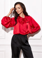 Satin blouse with long puffy sleeves