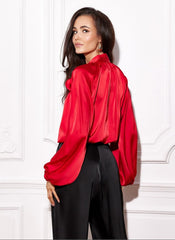 Satin blouse with long puffy sleeves