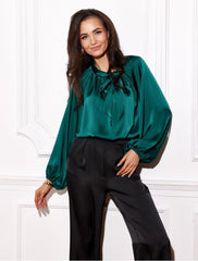 Satin blouse with long puffy sleeves