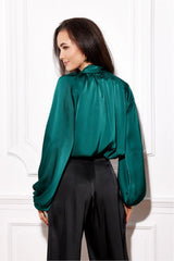 Satin blouse with long puffy sleeves