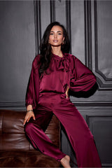 Satin blouse with long puffy sleeves