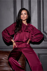 Satin blouse with long puffy sleeves