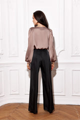 Wide puffy long sleeves satin formal blouse