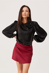 Wide puffy long sleeves satin formal blouse