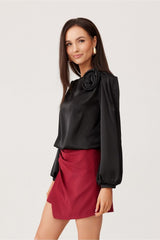 Wide puffy long sleeves satin formal blouse