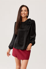 Wide puffy long sleeves satin formal blouse