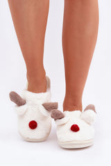 Charming reindeer motif slippers with fur