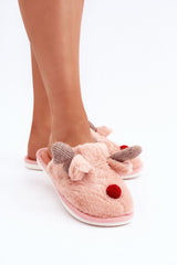 Charming reindeer motif slippers with fur